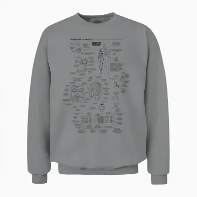 Marvel Iron Man Stark Industries T-Shirt Black Armor Detail Unisex Sweatshirt - Sport Grey