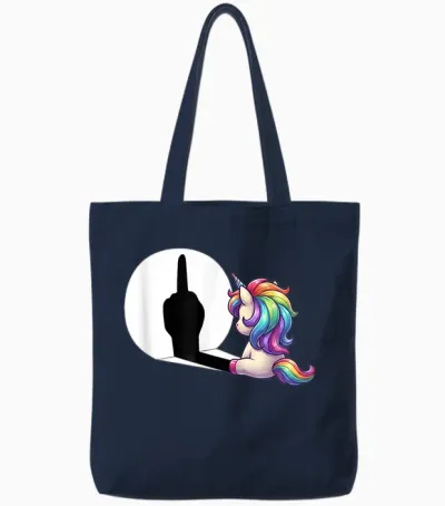 Funny Unicorn with Middle Finger - Morgenmuffel Tote Bags - Navy