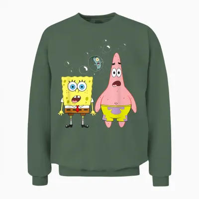 Sponge Bob Squarepants Patrick Star Squidward Bubbles Unisex Sweatshirt - Military Green