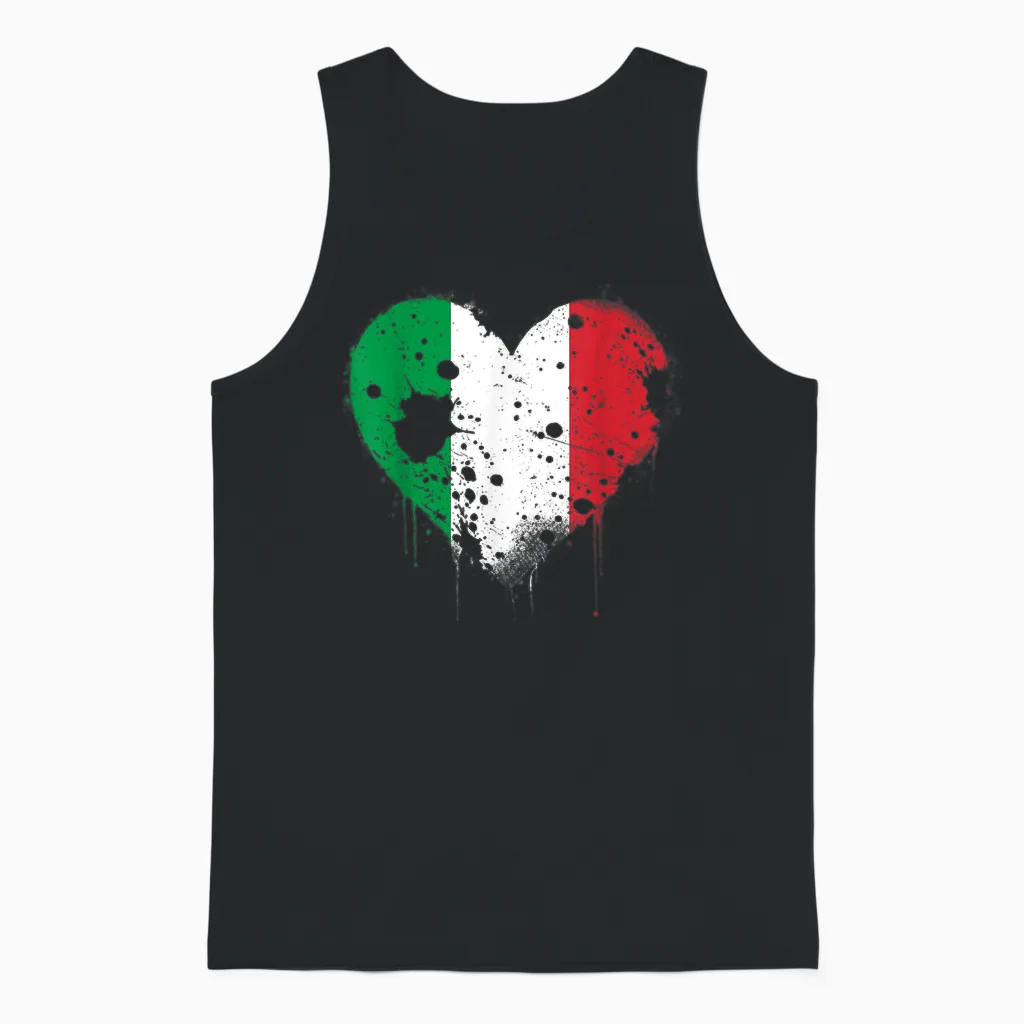 Italian Flag with Heart Shaped Roots Unisex Tank Top in Black