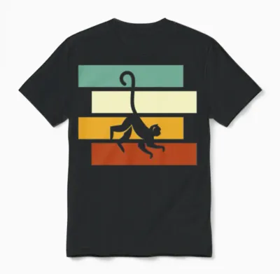 Monkey Retro Unisex T-Shirt - Black