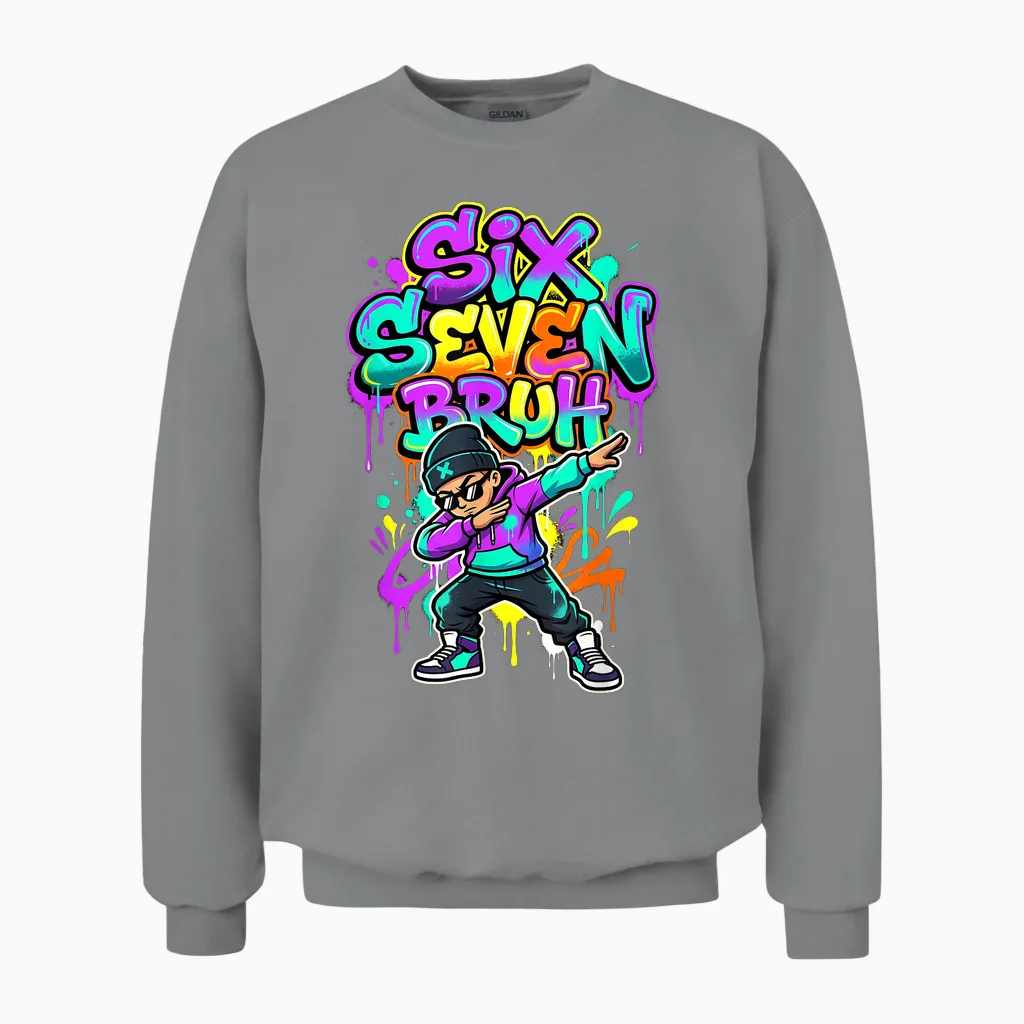 Six Seven 67 Schule Gen Alpha Slang Meme Unisex Sweatshirt in Sport Grey
