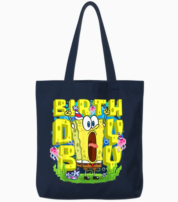 Spongebob Squarepants Birthday Boy Funny Boys Birthday Gift Tote Bags in Navy