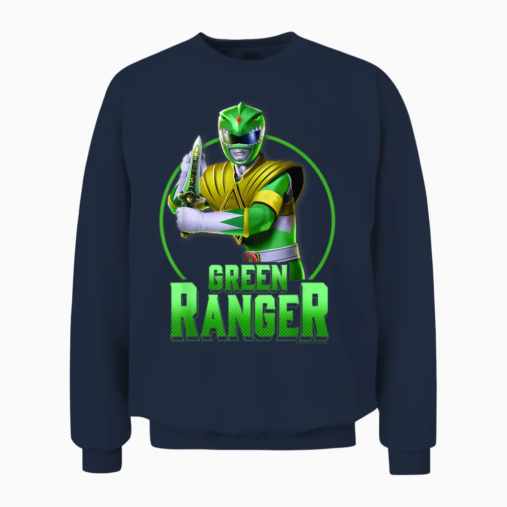 Power Rangers Green Ranger Karate Action Circle Portrait Unisex Sweatshirt in Navy