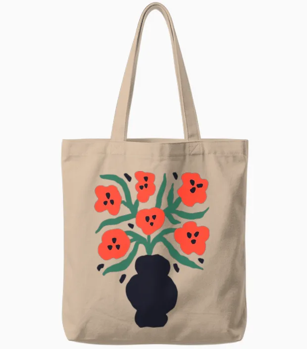 Vibrant Floral Vase Artwork & Botanical Gift Tote Bags in Natural