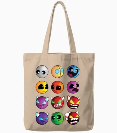 Geometry Dash Difficulty Demon Faces Tote Bags - Natural