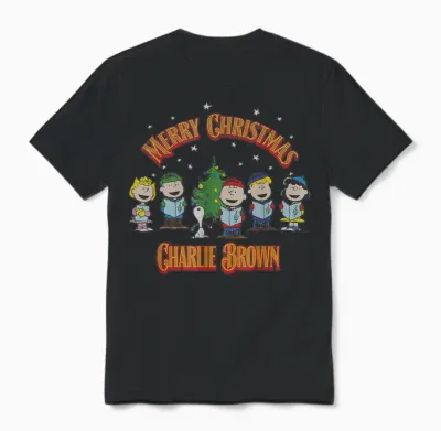 Peanuts Charlie Brown Merry Christmas Carol Unisex T-Shirt - Black