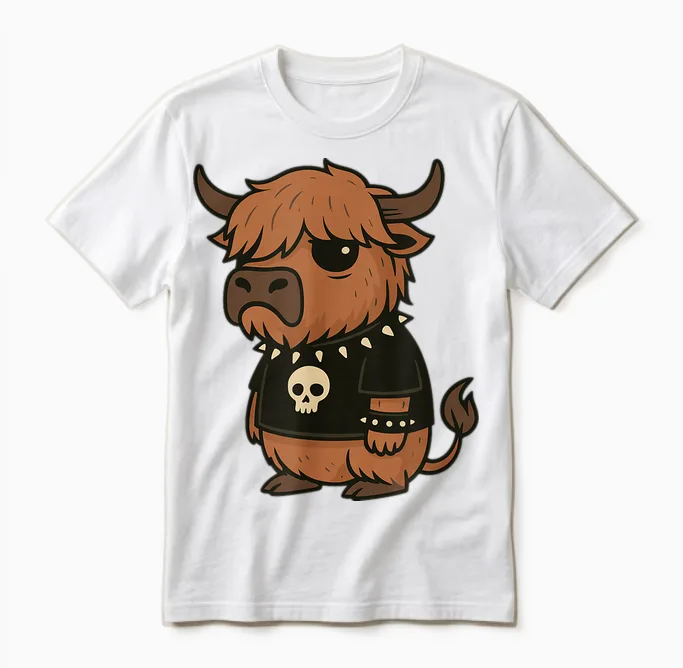 Vache Highland Gothique Drôle Emo Punk Unisex T-Shirt in White