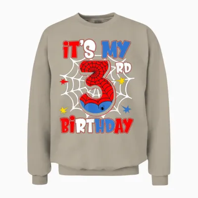 It's My 3rd Birthday Spider Theme Party 3 Year Old Boys Unisex Sweatshirt - Sand