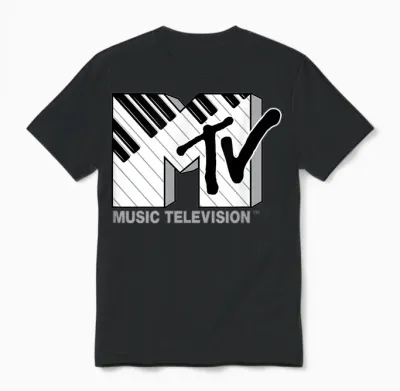 The Official Mtv Logo with Black and White Piano Keys Unisex T-Shirt - Black
