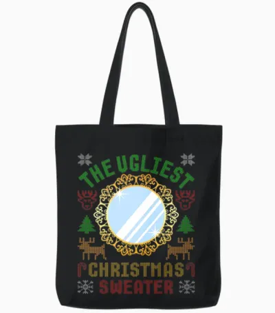 The Ugliest Christmas Sweater with an Image of a Mirror Tote Bags - Black