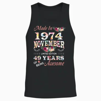 November 1974 Flower 49 Years of Being Awesome Unisex Tank Top - Black