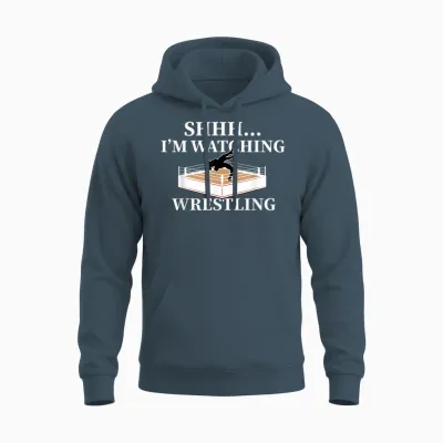 Shhh I'm Watching Wrestling Funny Wrestling Lover Gift Unisex Hoodie - Dark Heather