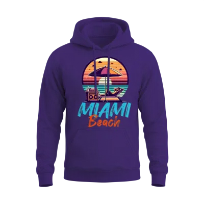Miami Beach Retro Sunset Unisex Hoodie - Purple