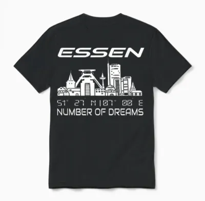 Gps Koordinaten Und Skylines Deutscher Traumstädte Unisex Erwachsene T-Shirt Schwarz Kurzarm S Stadt Essen Skyline Koordinaten Ruhrpott Ruhrgebiet Stadt Essen Unisex T-Shirt - Black