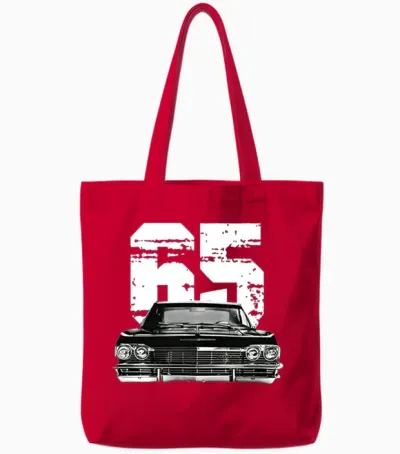 1965 Chevy Impala Ss Front Grill View with Year Tote Bags - Red