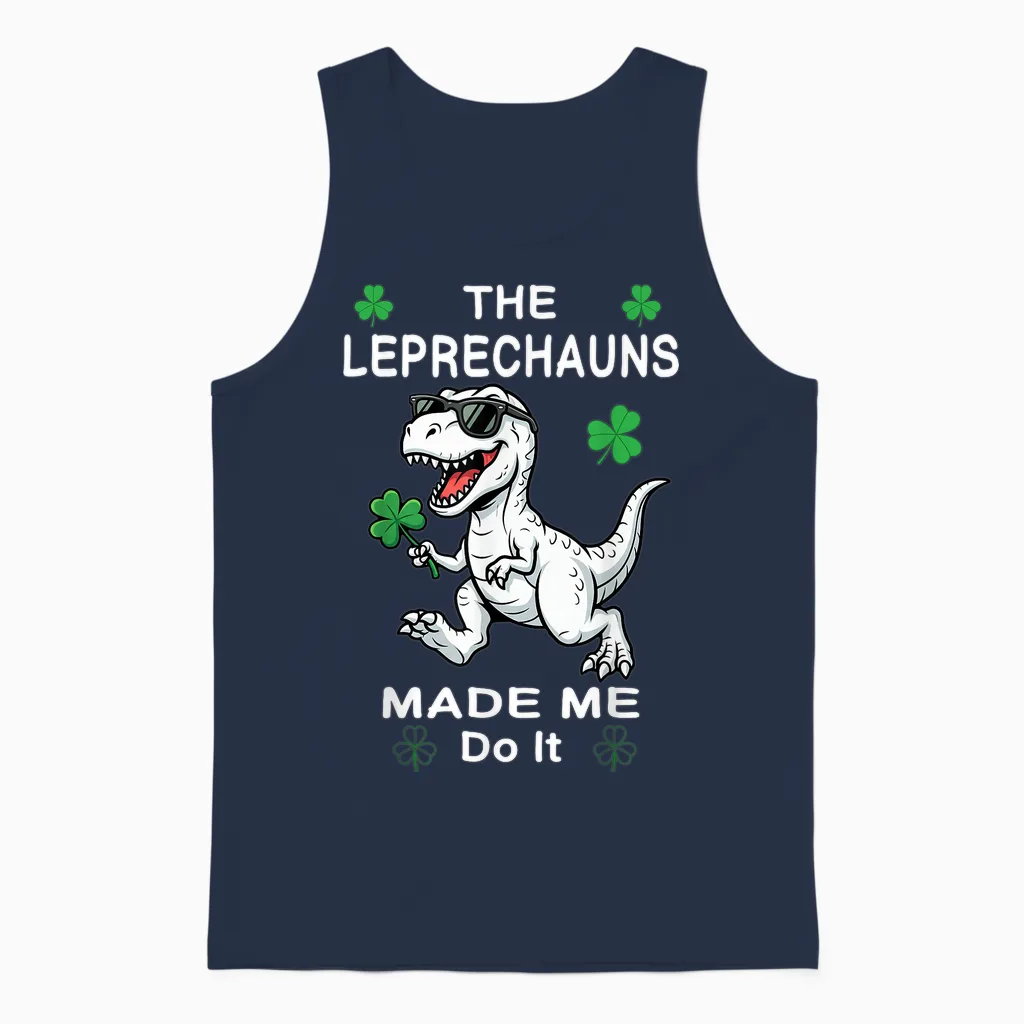 St Patricks Day Boys Kids Dinosaur Leprechauns Made Me Do It Unisex Tank Top in Navy