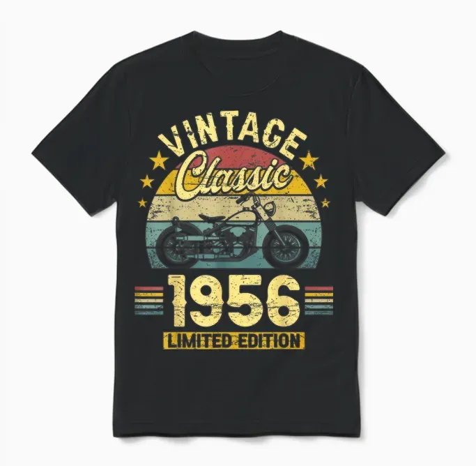 Vintage Year 1956 Biker 70 Years Birthday Man Unisex T-Shirt in Black