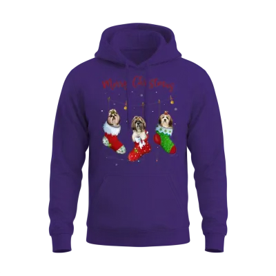 Funny Santa Shih Tzu Christmas Stocking Night Unisex Hoodie - Purple