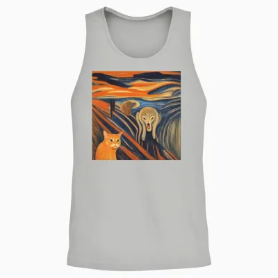 Sunset Scream Cat Mashup Unisex Tank Top - Ash