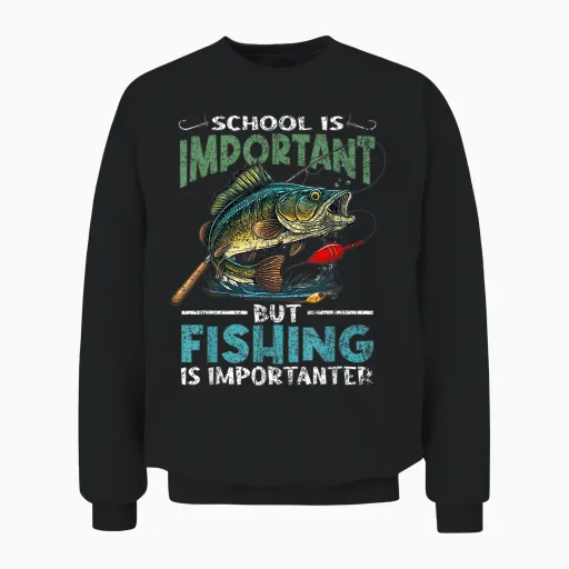 Funny Fishing for Boys Kids Youth Fish Saying Bass Fisherman Unisex Sweatshirt in Black