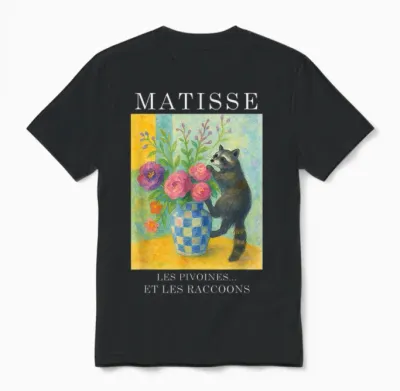 Matisse with Raccoon, Famous Art Painting, Aesthetic Art Unisex T-Shirt - Black