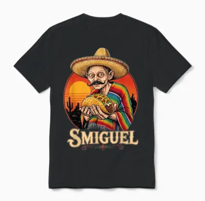 Smiguel Mexican Sombrero Funny Mexican Culture Mashup Unisex T-Shirt - Black