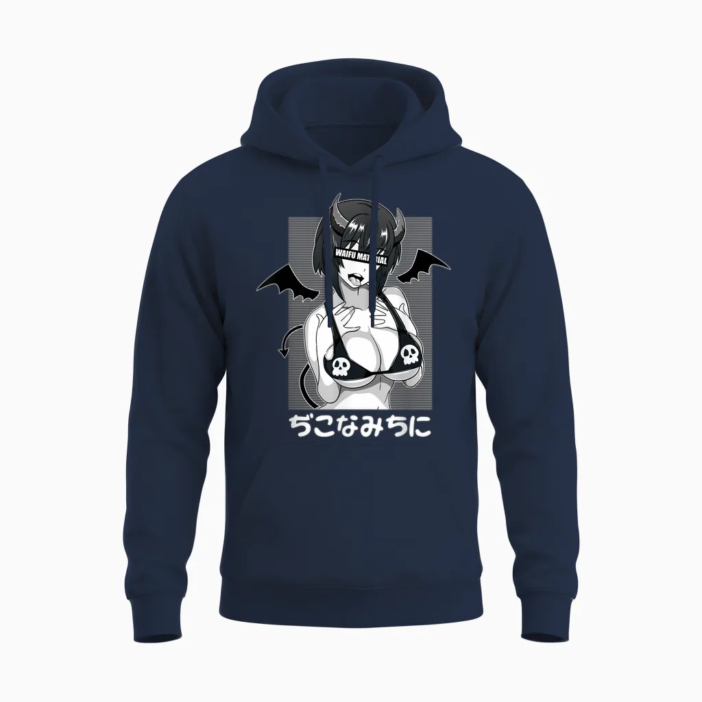Anime Waifu Hentai Anime Lover Anime Girl Japanese Aesthetic T-Shirt, Black Unisex Hoodie in Navy