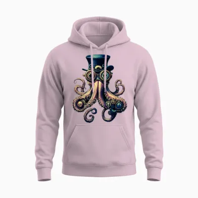 Steampunk Octopus - Gears, Glasses and Tentacles Design Unisex Hoodie - Light Pink
