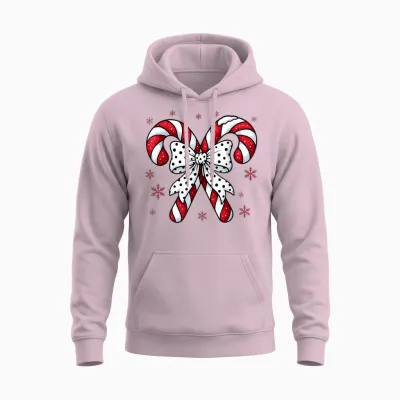 Candy Cane Christmas Season Girls Womens Retro Coquette Bow Unisex Hoodie - Light Pink