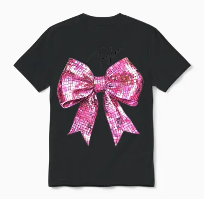 Bow Ball Disco Pink T-Shirt, White, Female X-Small Unisex T-Shirt - Black