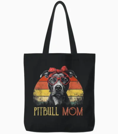 Pitbull Mom Dog Retro Vintage Design Tote Bags - Black