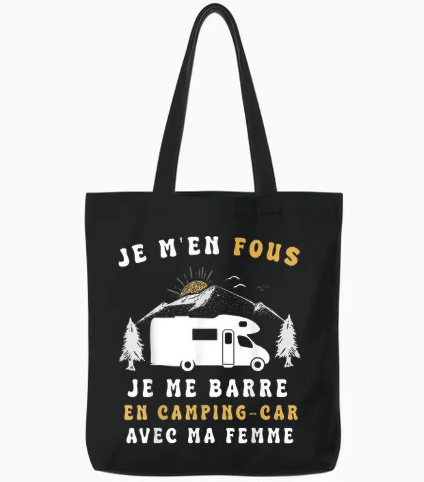 Camping Car Humour Je Me Barre En Camping-T-Shirt, Black, S Tote Bags in Black
