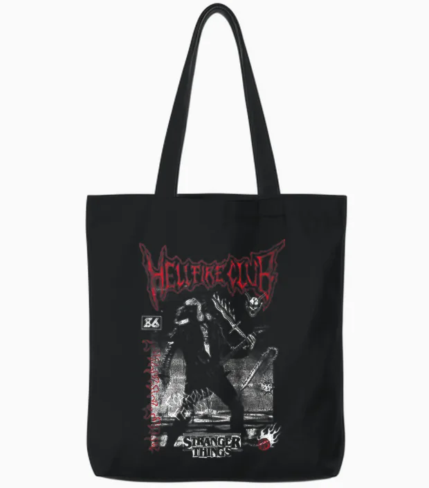 Stranger Things Eddie Hellfire Officially Licensed Tote Bags in Black