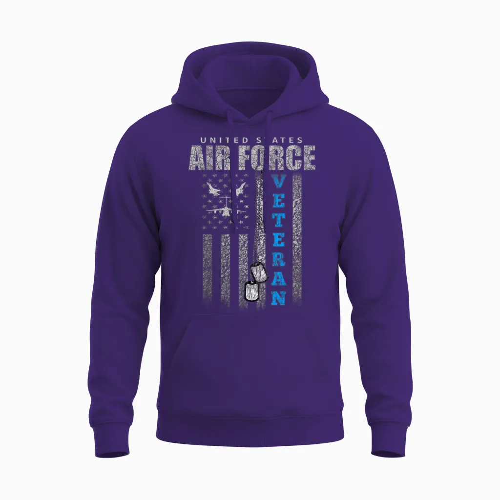 Veteran of the Us Air Force Usa Flag Veterans Unisex Hoodie in Purple