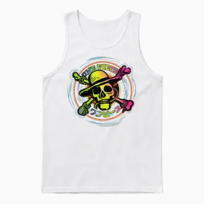 Kinder One Piece Anime Strohhut Piraten Farbe Logo Kanji Unisex Tank Top - White