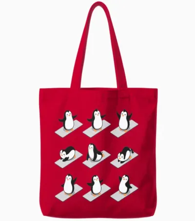 Penguin Yoga Funny Tote Bags - Red