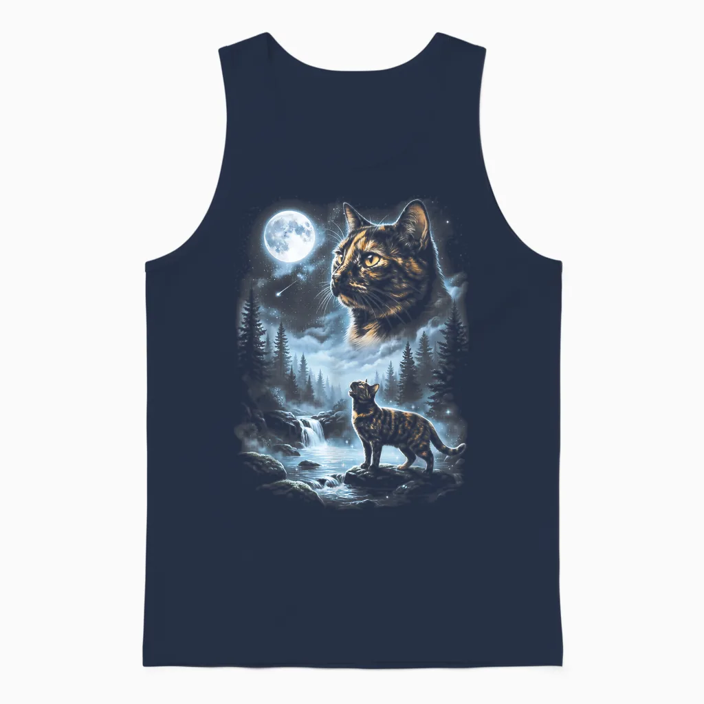 Tortoiseshell Cat Howling at the Moon 90s Retro Vintage Unisex Tank Top in Navy