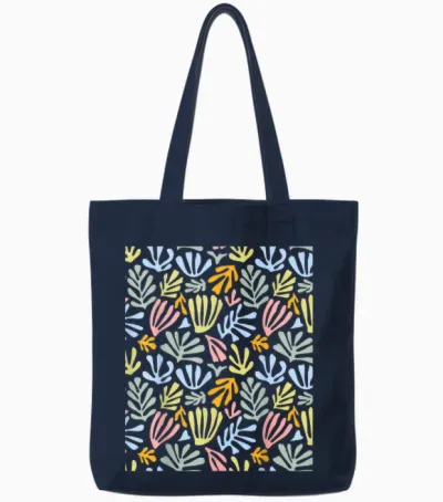 Matisse Inspired Painting - Abstract Botanical Floral T-Shirt, Black, S Tote Bags - Navy