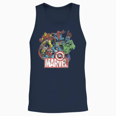 Marvel Avengers Team Retro Comic Vintage Graphic T-Shirt Small Unisex Tank Top - Navy