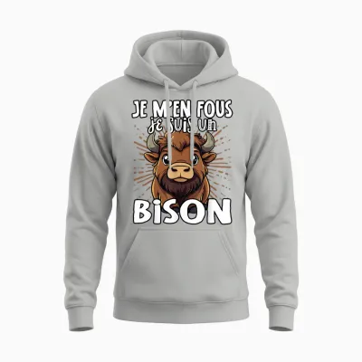Je M'en Fous Je Suis Un Bison - Bison Mignon T-Shirt, Black, S Unisex Hoodie - Ash