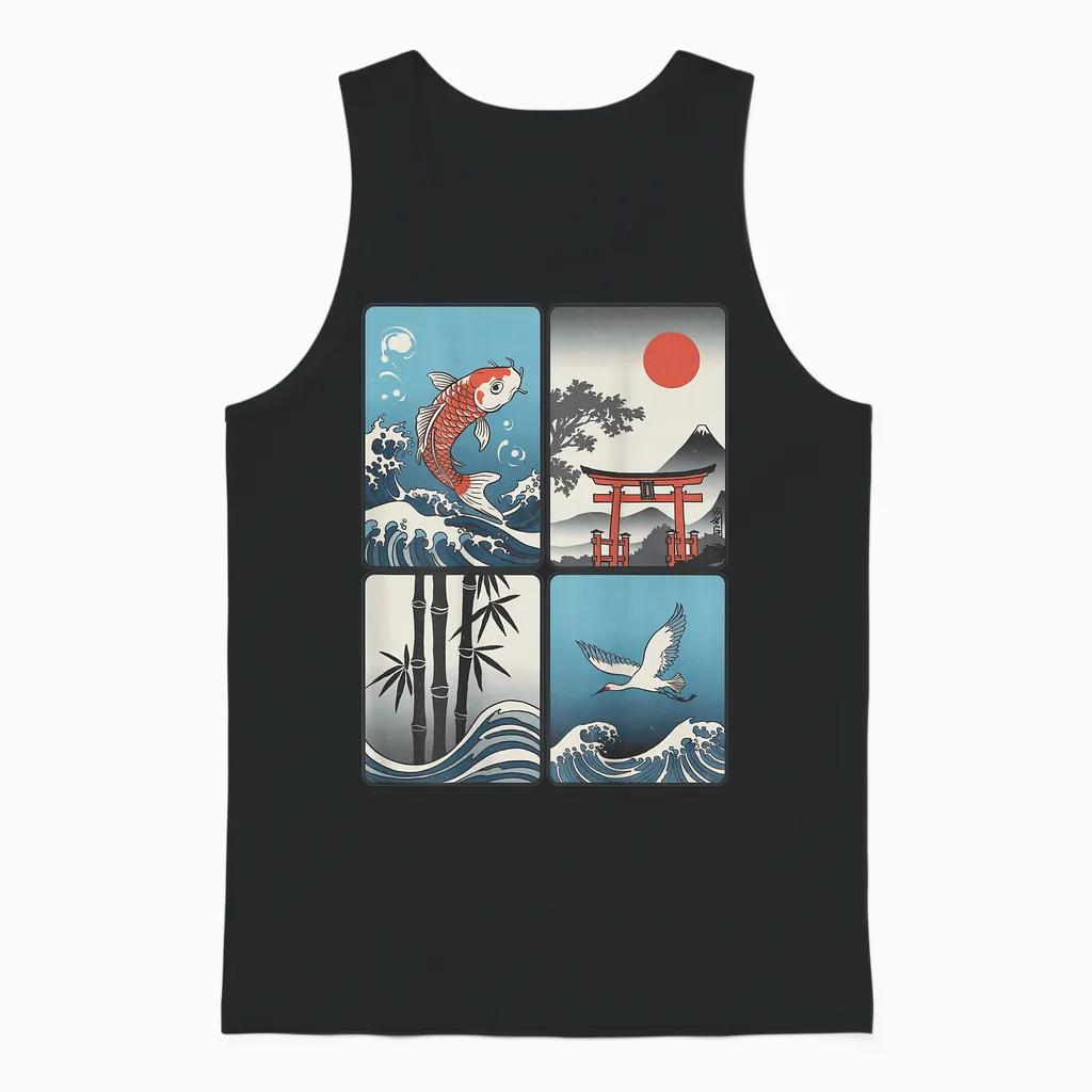 Japanischer Koi-Fisch, Die Große Welle Vor Kanagawa Kanji (rückseite) Unisex Tank Top in Black
