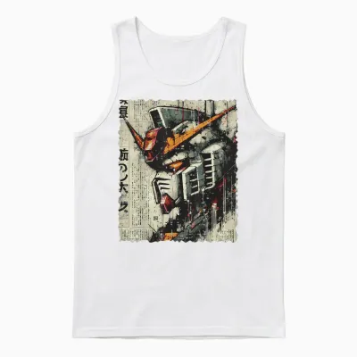 Japanese Mecha Robot Head Vintage Anime Art Men Boys Unisex Tank Top - White