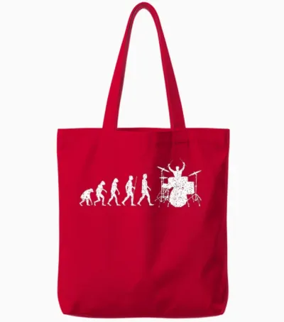 Schlagzeuger Evolution Drummer Schlagzeug Musikinstrument Tote Bags - Red