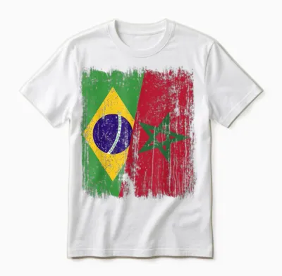 Demi Drapeau Du Brésil Maroc Patrimoine Marocain Unisex T-Shirt - White