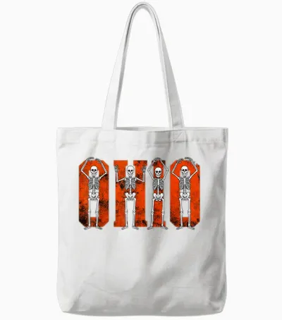 O-H-I-O State Funny Skeletons Ohio Vintage Halloween Team Tote Bags - White