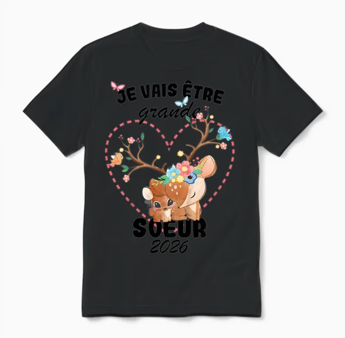Child Pregnancy Announcement | Je Vais Etre Grande Soeur 2026 Unisex T-Shirt in Black