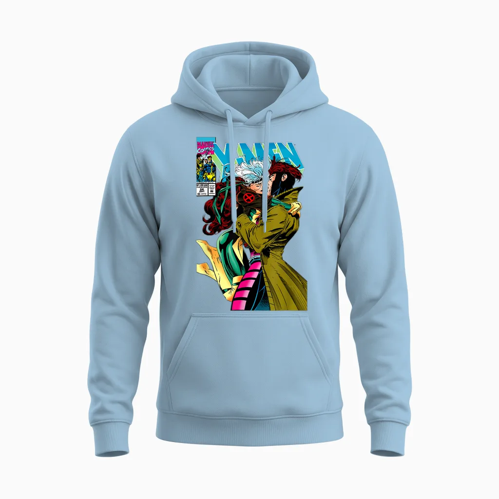 Marvel X-Men Gambit & Rogue Beautiful Couple Cover Unisex Hoodie in Light Blue