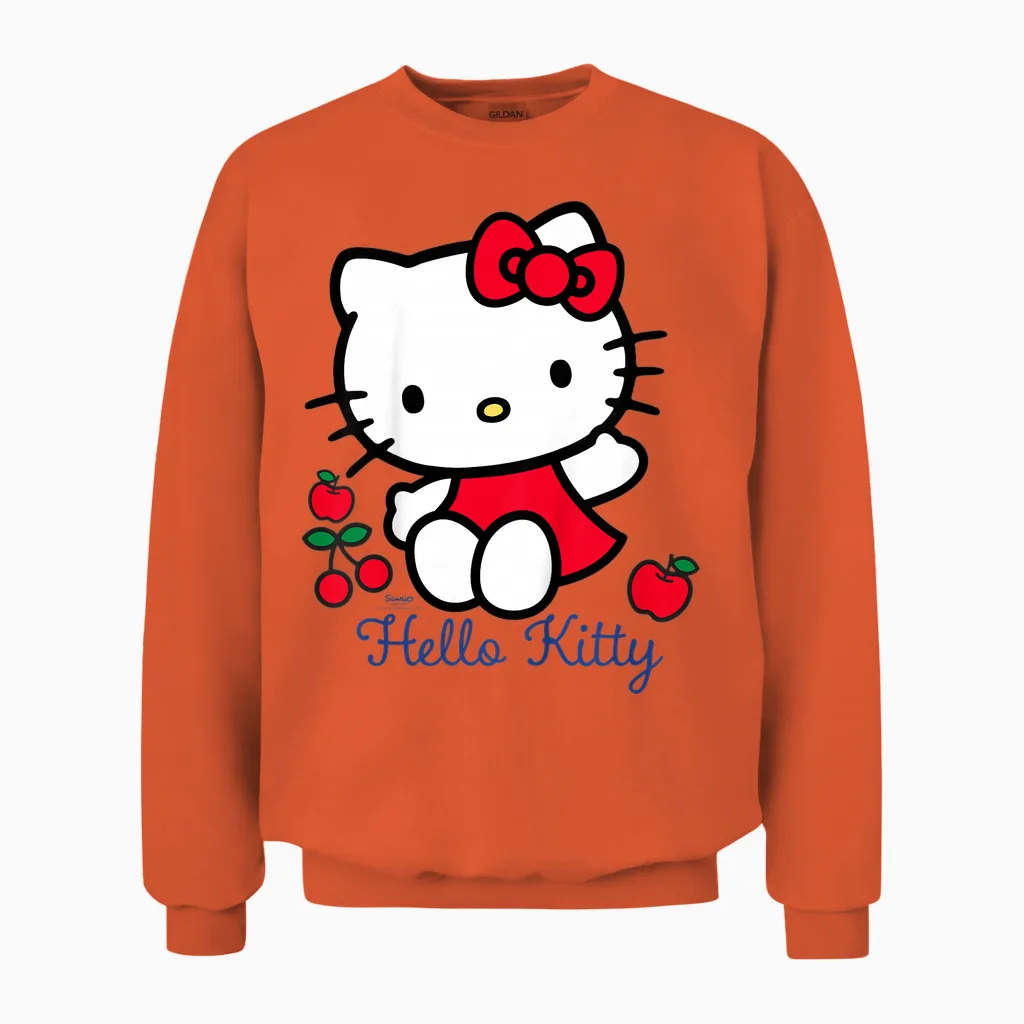 Hello Kitty Cherry Bow Sweet Cute Friends Xoxo Pose Classic Unisex Sweatshirt in Orange