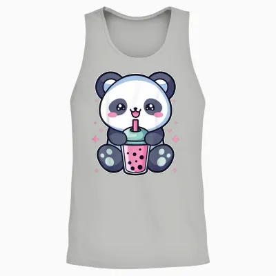 Panda Drinks Bubble Boba Tea Anime Manga Kawaii Outfit for Girls T-Shirt, White, S Unisex Tank Top - Ash